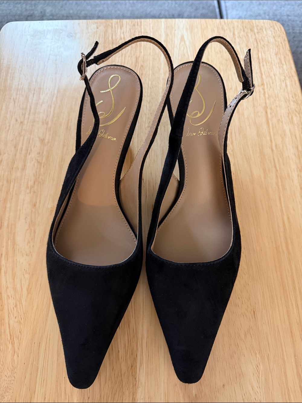 Sam Edelman Black Suede Pointed-Toe Slingback Pumps